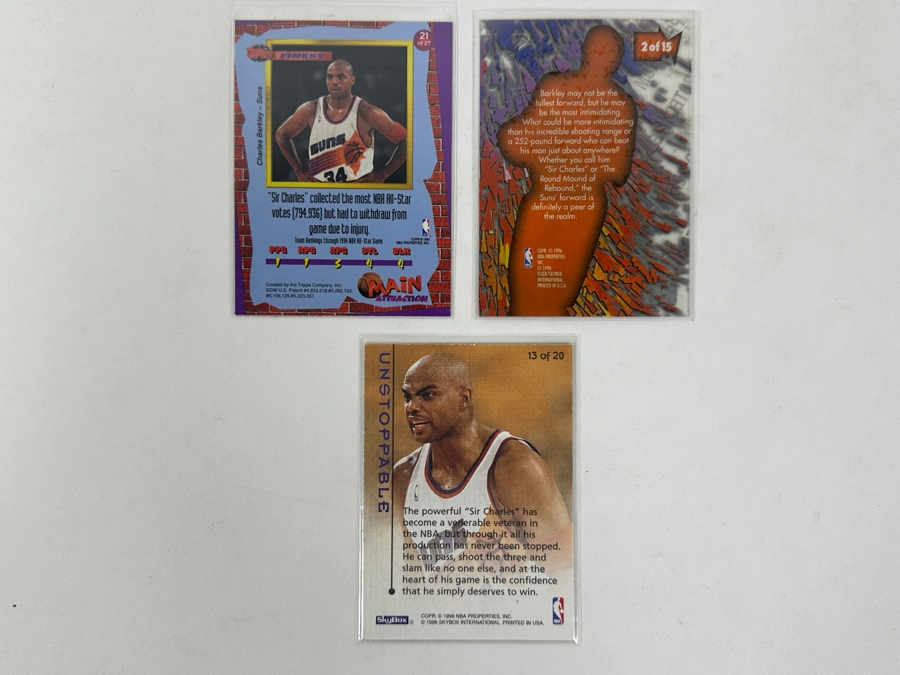 Set of (3) Charles Barkley Basketball Cards Including 1993-94 Topps Finest 'Main Attraction', 1995-96 Fleer Metal 'Metal Force' Card and 1995-96 SkyBox Premium 'Unstoppable' Card [Photo 5]