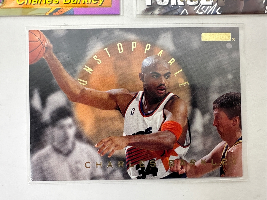 Set of (3) Charles Barkley Basketball Cards Including 1993-94 Topps Finest 'Main Attraction', 1995-96 Fleer Metal 'Metal Force' Card and 1995-96 SkyBox Premium 'Unstoppable' Card [Photo 4]