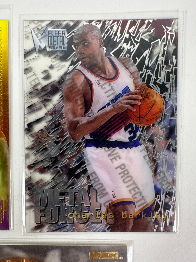 Set of (3) Charles Barkley Basketball Cards Including 1993-94 Topps Finest 'Main Attraction', 1995-96 Fleer Metal 'Metal Force' Card and 1995-96 SkyBox Premium 'Unstoppable' Card [Photo 2]