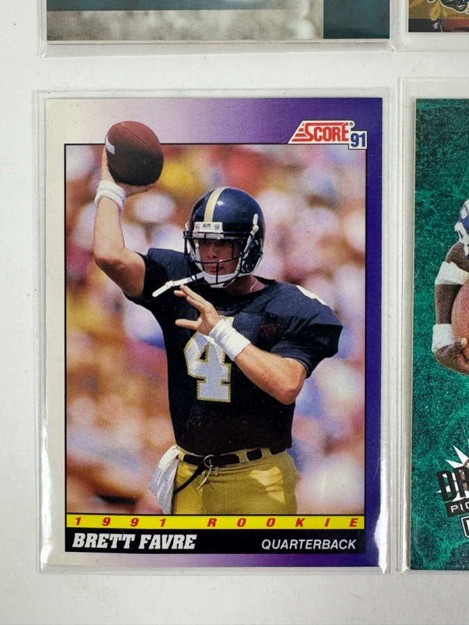 (8) Rookie Football Cards: Edgerrin James 1999 Fleer Mystique Rookie Card, (2) Fred Taylor Cards, Marshall Faulk 1994 Playoff 'Draft Picks' Rookie Card, Freddie Mitchell 2001 Fleer 'Gems' Rookie Card, Josh Heupel 2001 Topps Chrome Rookie Card [Photo 5]