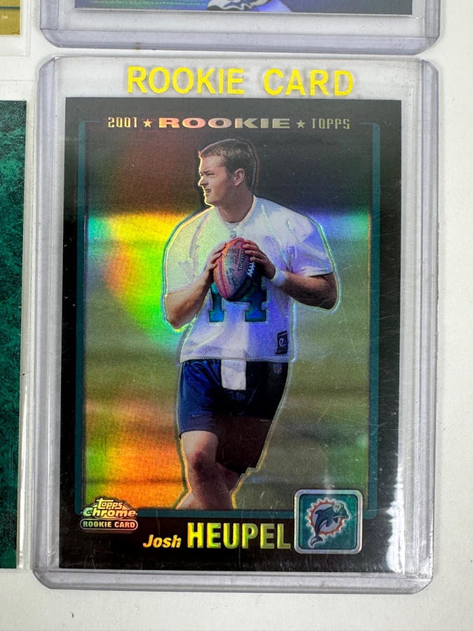 (8) Rookie Football Cards: Edgerrin James 1999 Fleer Mystique Rookie Card, (2) Fred Taylor Cards, Marshall Faulk 1994 Playoff 'Draft Picks' Rookie Card, Freddie Mitchell 2001 Fleer 'Gems' Rookie Card, Josh Heupel 2001 Topps Chrome Rookie Card [Photo 7]