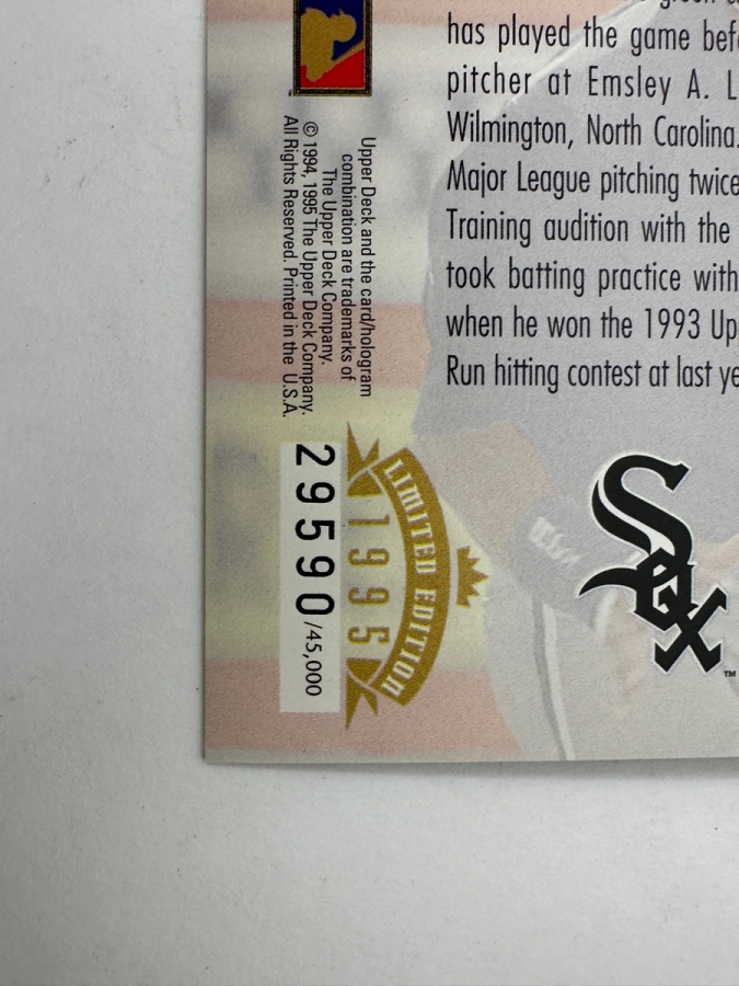 1994 Limited Edition Upper Deck #19 Michael Jordan Baseball 'Star Rookies' Card
 [Photo 3]