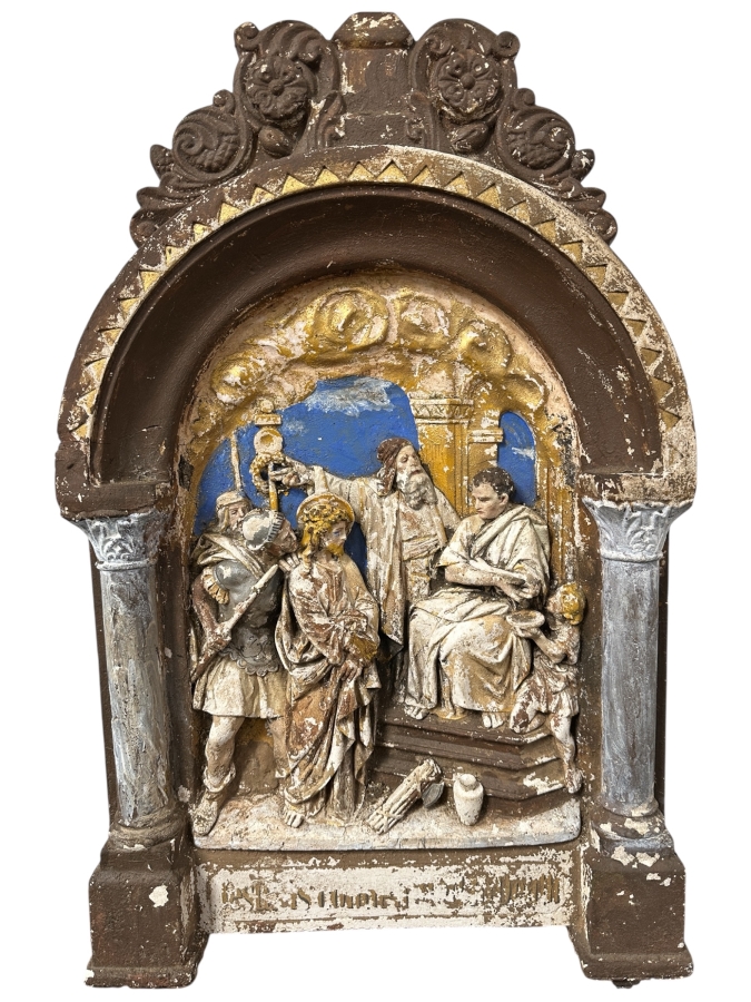 Vintage Plaster Relief Plaque Depicting A Scene From The Passion Of Christ 16'W x 3'D x 24'H
