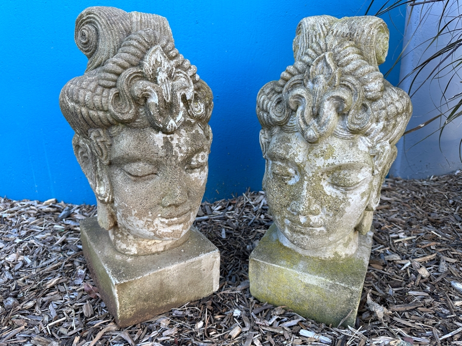 Pair Of Cast Stone Guan Yin Garden Statues 20'H [Photo 2]