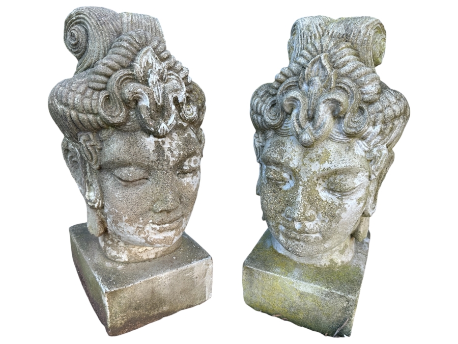 Pair Of Cast Stone Guan Yin Garden Statues 20'H
