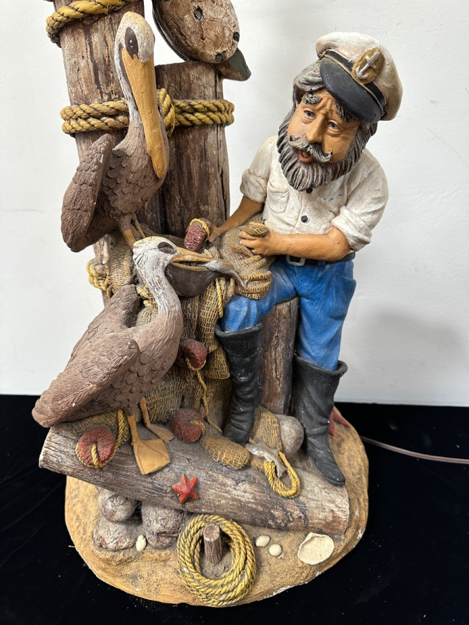 Vintage Hand Painted Apsit Bros Of California Nautical-Themed Table Lamp 33'H [Photo 3]