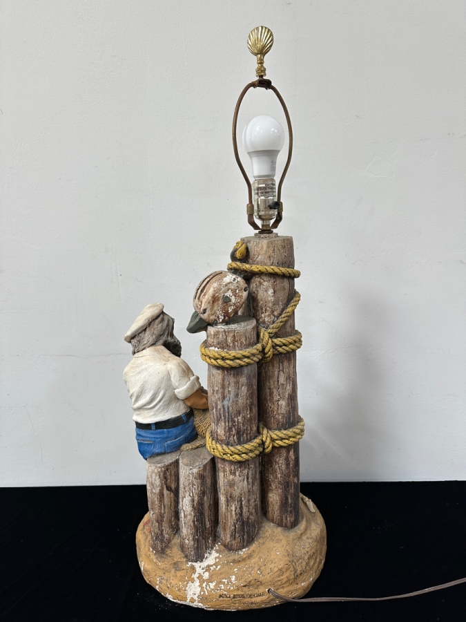 Vintage Hand Painted Apsit Bros Of California Nautical-Themed Table Lamp 33'H [Photo 6]