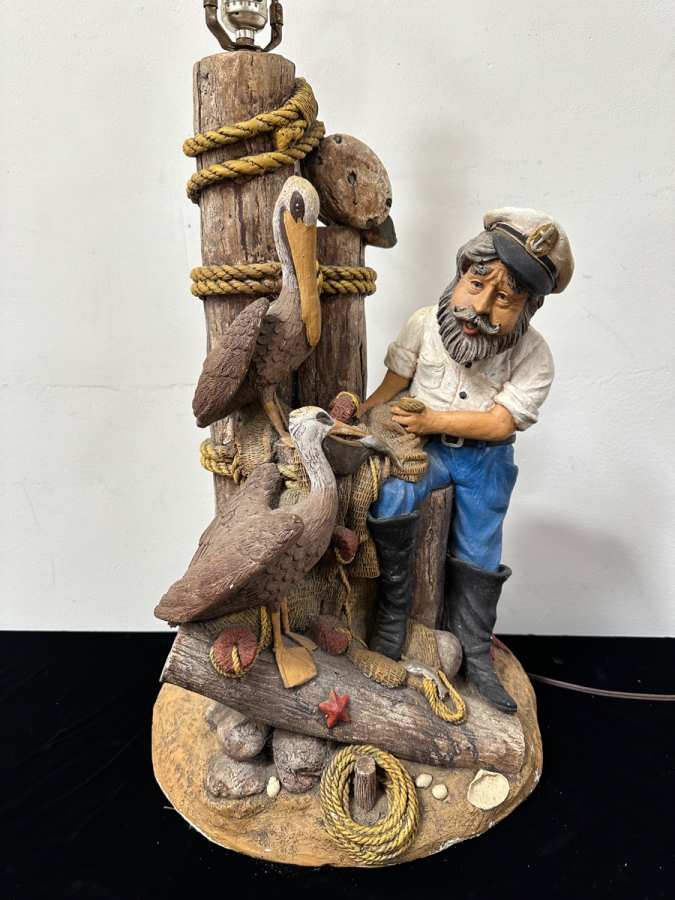 Vintage Hand Painted Apsit Bros Of California Nautical-Themed Table Lamp 33'H [Photo 2]