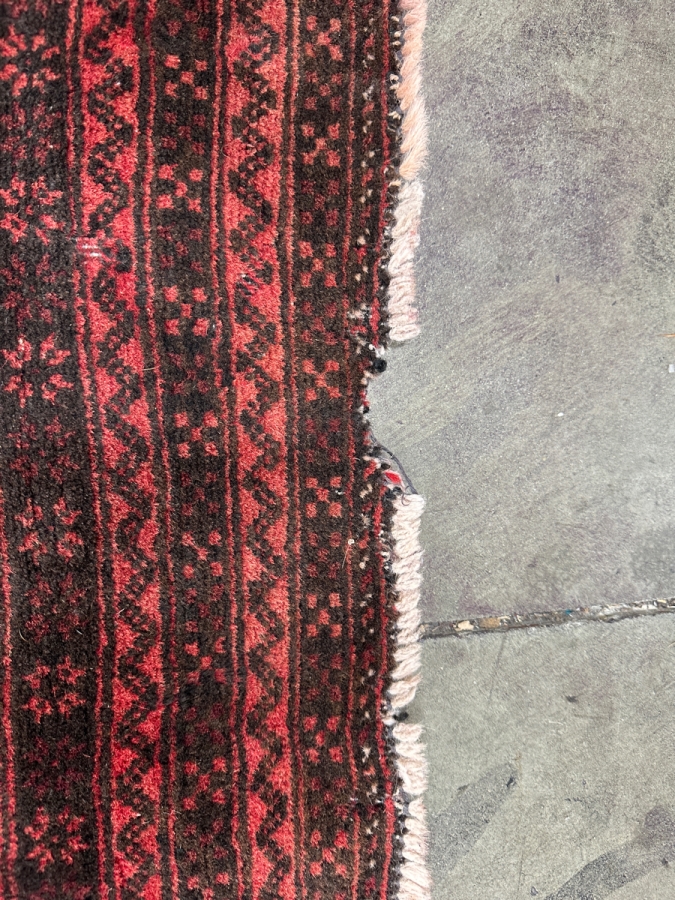 Vintage Handmade Wool Afghan Baluchi Prayer Rug With Damage On Far End - See Photos 37' x 62'
 [Photo 5]