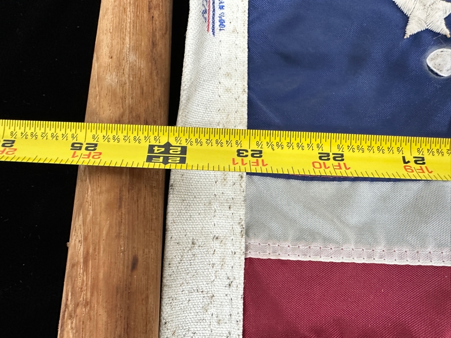 Vintage American NYL-GLO Yacht Ensign Flag 25'W x 16.5'H - Wooden Pole: 35.5'L [Photo 4]