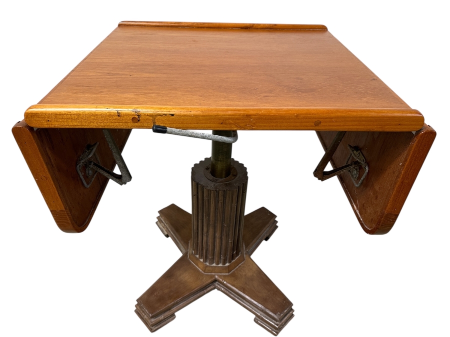 Vintage Teak Drop Leaf Yacht Table With Adjustable Height Functionality 47'W x 23'D x 31'H