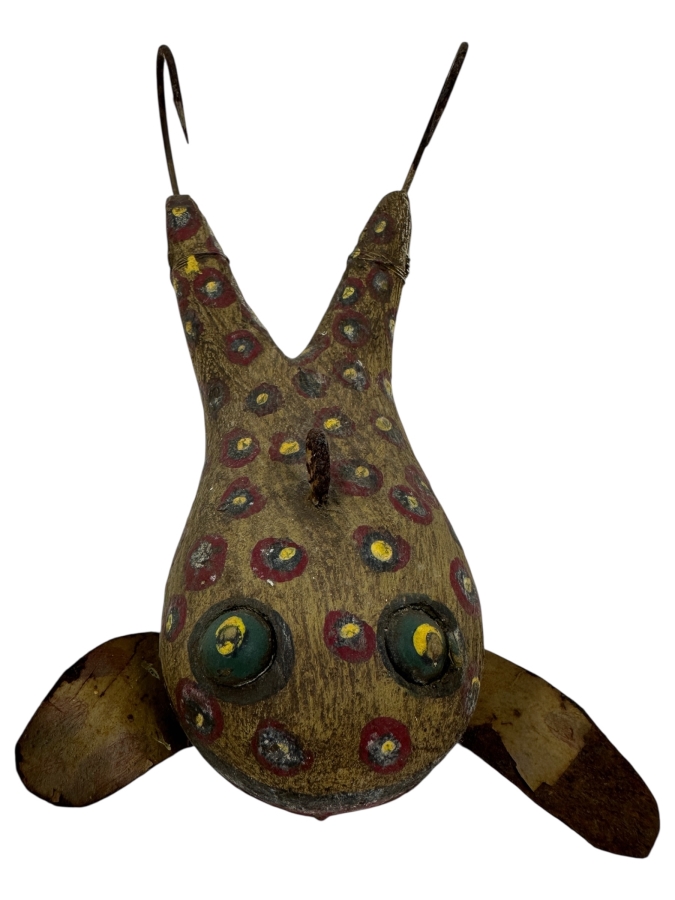 Vintage Hand-Carved Folk Art Wooden Frog Fishing Lure 7'W X 4.5'D