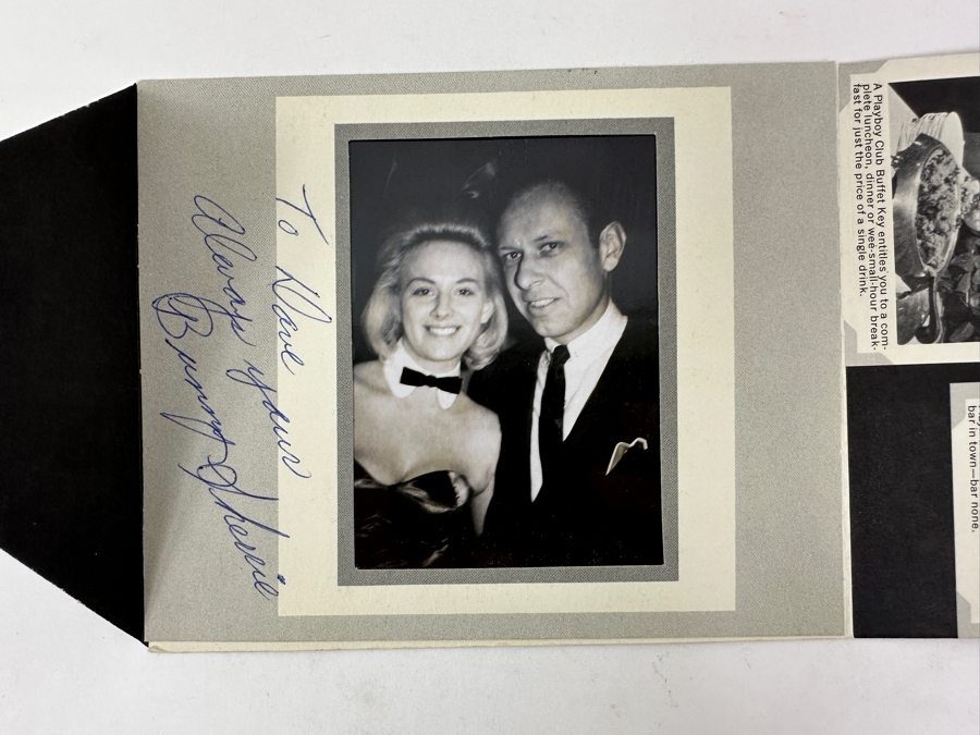 Vintage Hand Signed Playboy Bunny Sherrie Photograph With Playboy Club Foldout Postcard Featuring Young Hugh Hefner [Photo 2]