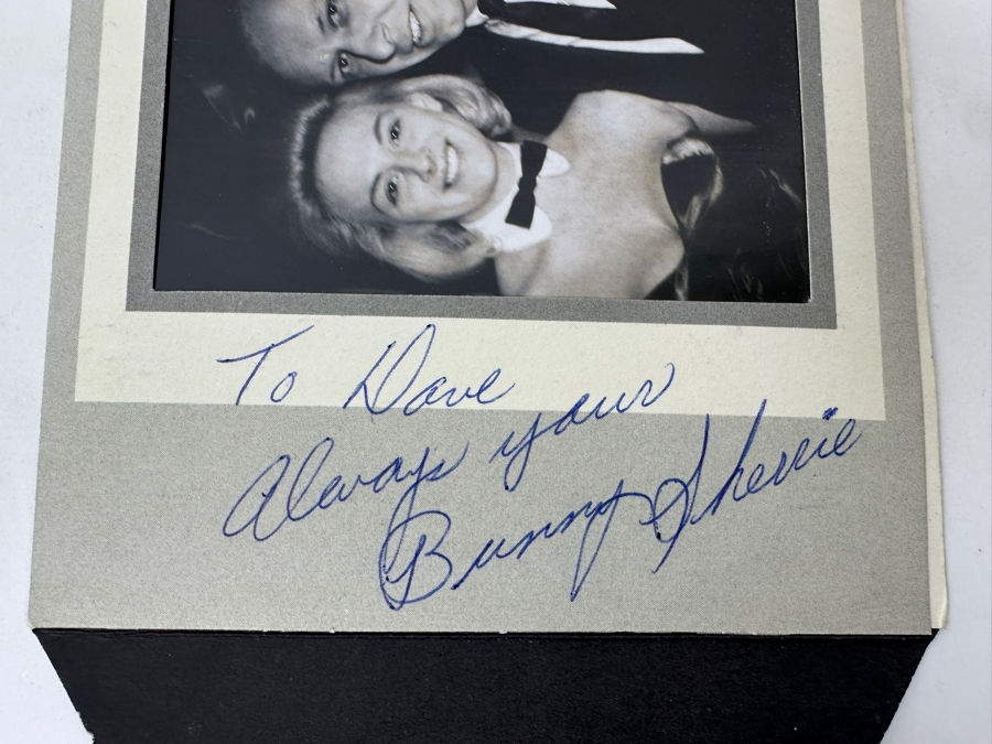 Vintage Hand Signed Playboy Bunny Sherrie Photograph With Playboy Club Foldout Postcard Featuring Young Hugh Hefner [Photo 4]