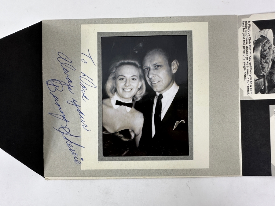 Vintage Hand Signed Playboy Bunny Sherrie Photograph With Playboy Club Foldout Postcard Featuring Young Hugh Hefner [Photo 3]