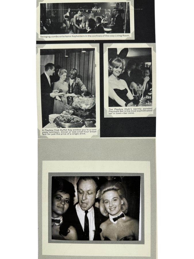 Vintage Playboy Bunnies Photograph Featuring Gigi And Sherrie With Playboy Club Foldout Postcard Featuring Young Hugh Hefner