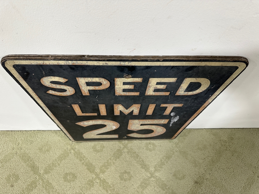 Vintage Wooden 25 MPH Speed Limit Sign 24'W x 30'H [Photo 2]