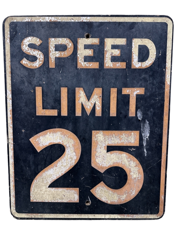 Vintage Wooden 25 MPH Speed Limit Sign 24'W x 30'H