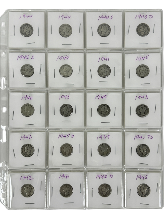 (20) Silver Winged Liberty Head Mercury Dimes Collection From 1937-1945 - See Photos For Details [Photo 10]