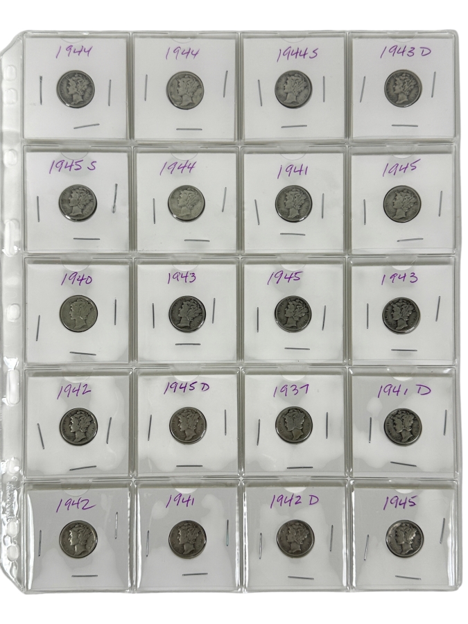 (20) Silver Winged Liberty Head Mercury Dimes Collection From 1937-1945 - See Photos For Details