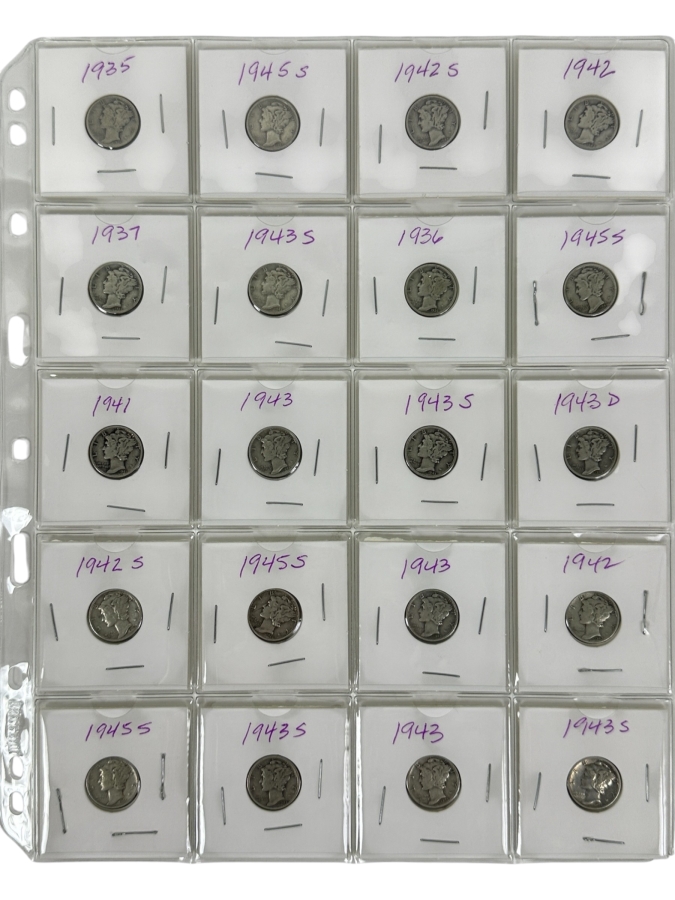 (20) Silver Winged Liberty Head Mercury Dimes Collection From 1935-1945 - See Photos For Details [Photo 2]
