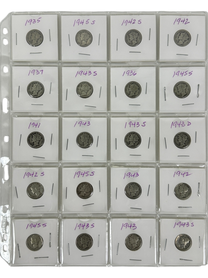 (20) Silver Winged Liberty Head Mercury Dimes Collection From 1935-1945 - See Photos For Details [Photo 10]