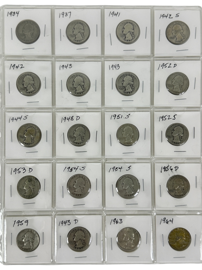 (20) Silver Washington Quarters From 1934-1964 - See Photos For Details