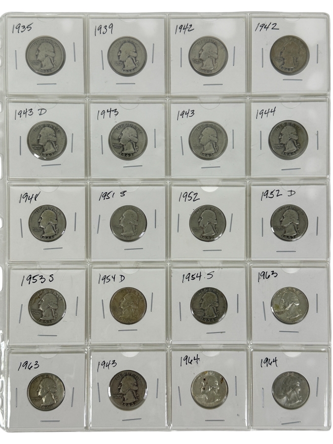(20) Silver Washington Quarters From 1935-1964 - See Photos For Details