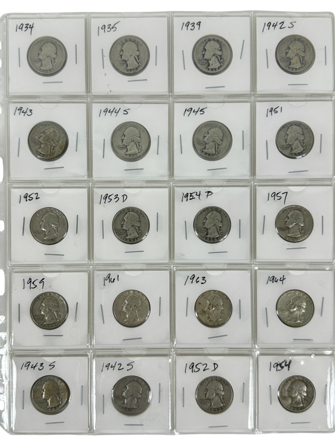 (20) Silver Washington Quarters From 1934-1964 - See Photos For Details
