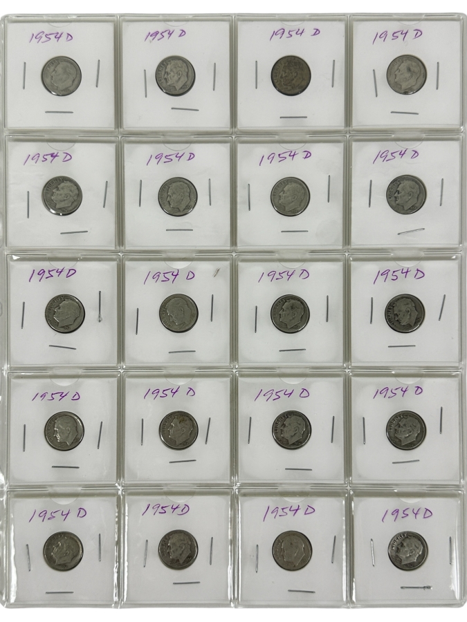 (20) Silver Roosevelt Dimes From 1954 - See Photos For Details