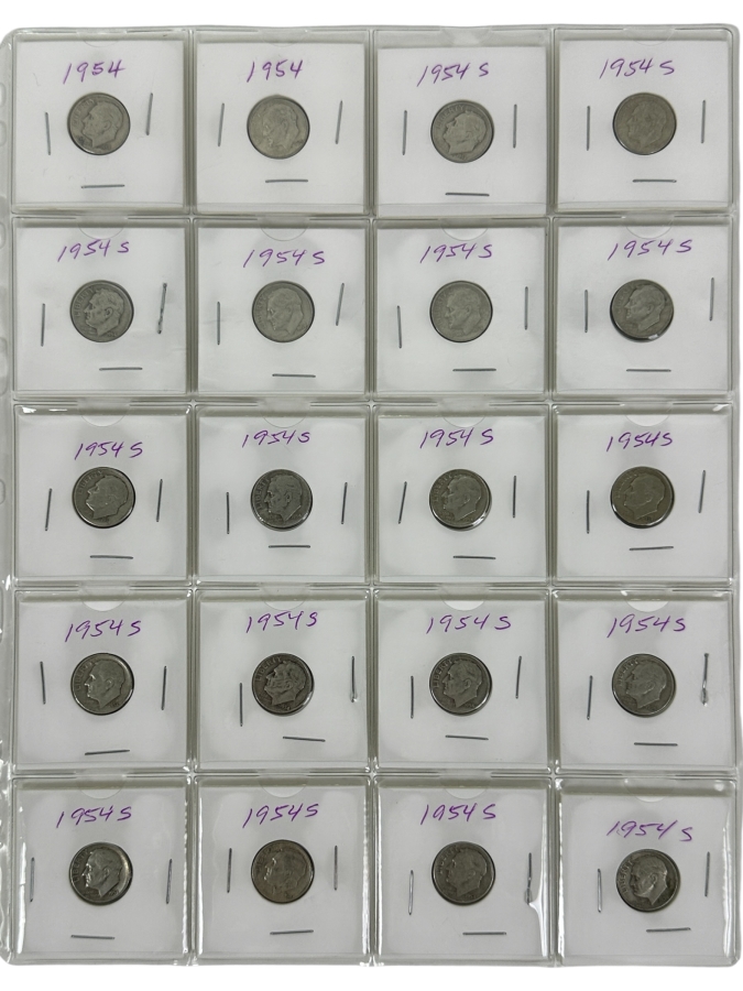 (20) Silver Roosevelt Dimes From 1954 - See Photos For Details