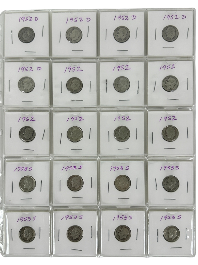 (20) Silver Roosevelt Dimes From 1952-1953 - See Photos For Details