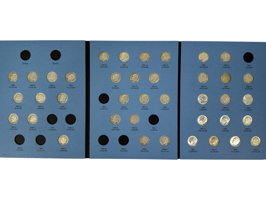 Collection Of (39) Silver Roosevelt Dimes From 1946-1964 In Whitman Coin Folder - See Photos