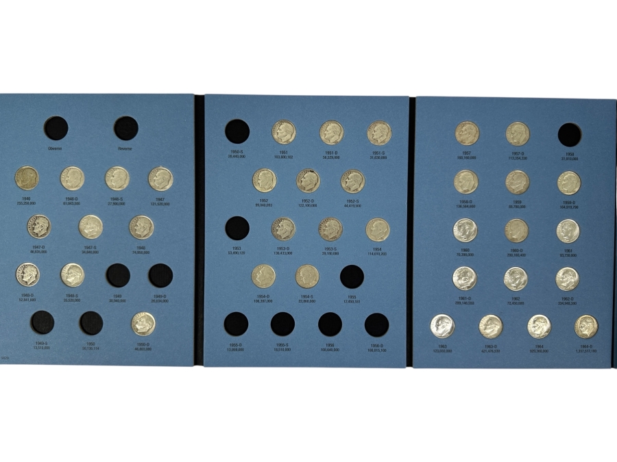 Collection Of (36) Silver Roosevelt Dimes From 1946-1964 In Whitman Coin Folder - See Photos