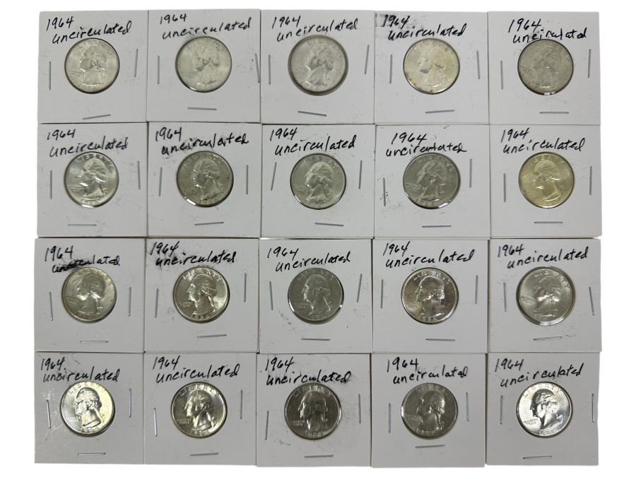 (20) 1964 Uncirculated Silver Washington Quarters