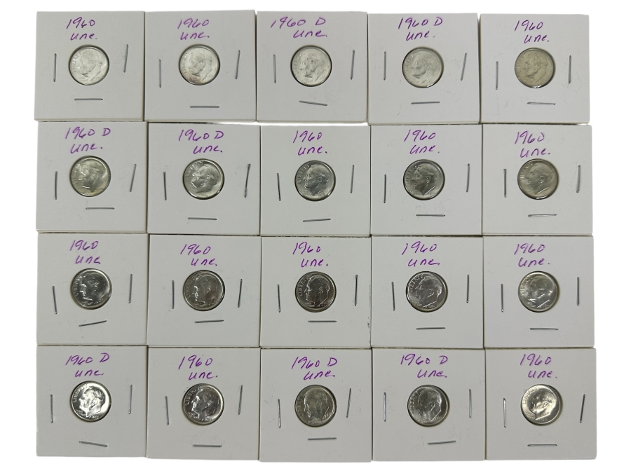 (20) Uncirculated Silver Roosevelt Dimes From 1960 - See Photos For Details