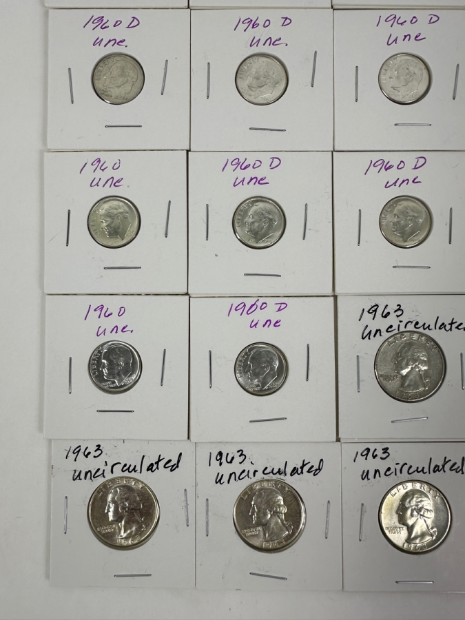 (22) Uncirculated Silver Roosevelt Dimes From 1960 and 1963, (7) Uncirculated 1963 Silver Washington Quarters And (1) Uncirculated 1963 D Silver Washington Quarter - See Photos For Details
 [Photo 4]
