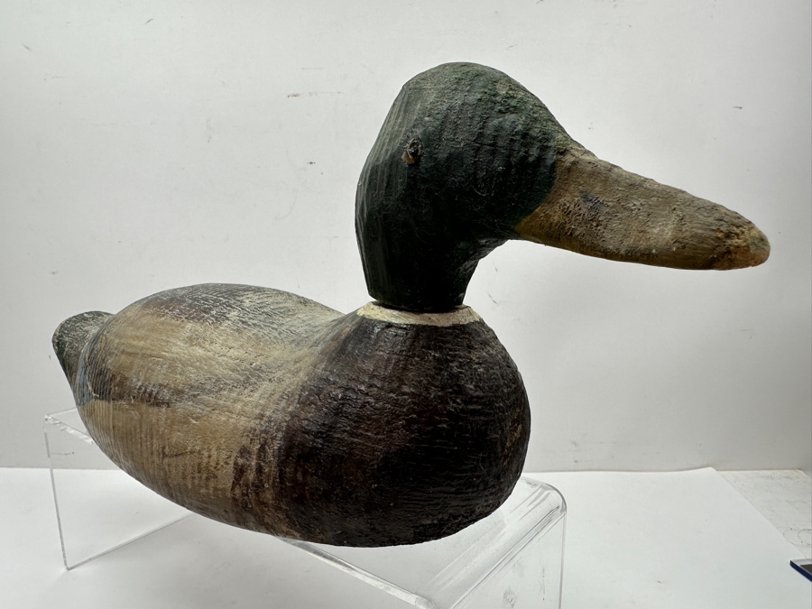 Vintage Hand-Painted And Carved Wooden Mallard Drake Duck Decoy 14'W x 6.5'H [Photo 2]