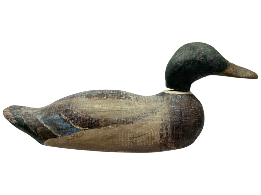 Vintage Hand-Painted And Carved Wooden Mallard Drake Duck Decoy 14'W x 6.5'H