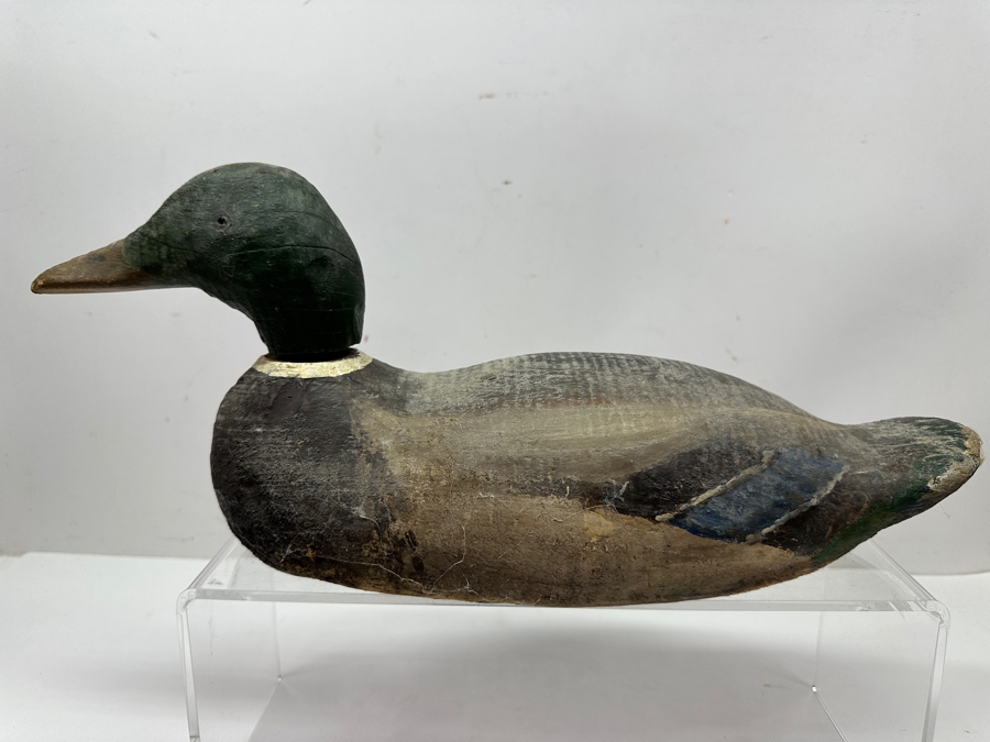 Vintage Hand-Painted And Carved Wooden Mallard Drake Duck Decoy 14'W x 6.5'H [Photo 3]