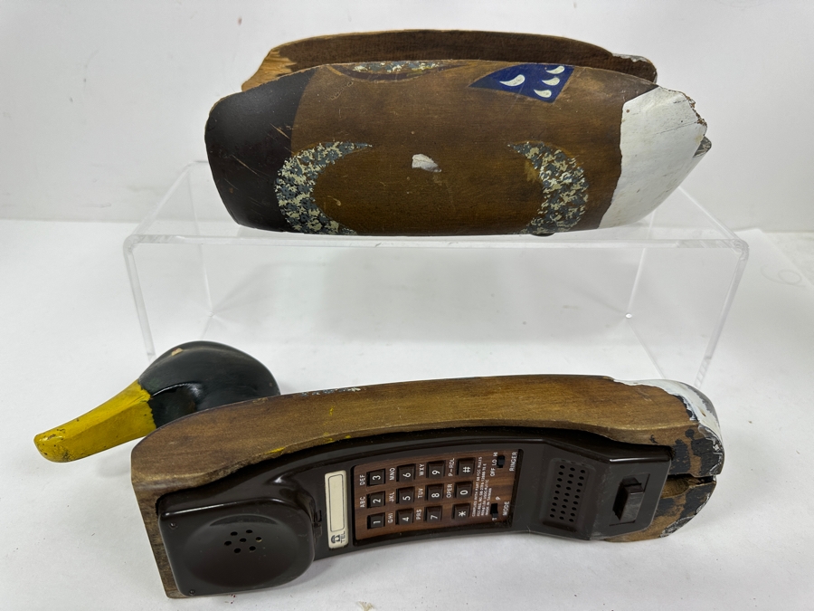 Vintage Hand-Painted Wooden Mallard Drake Duck Decoy Phone 13'W x 6.5'H [Photo 4]