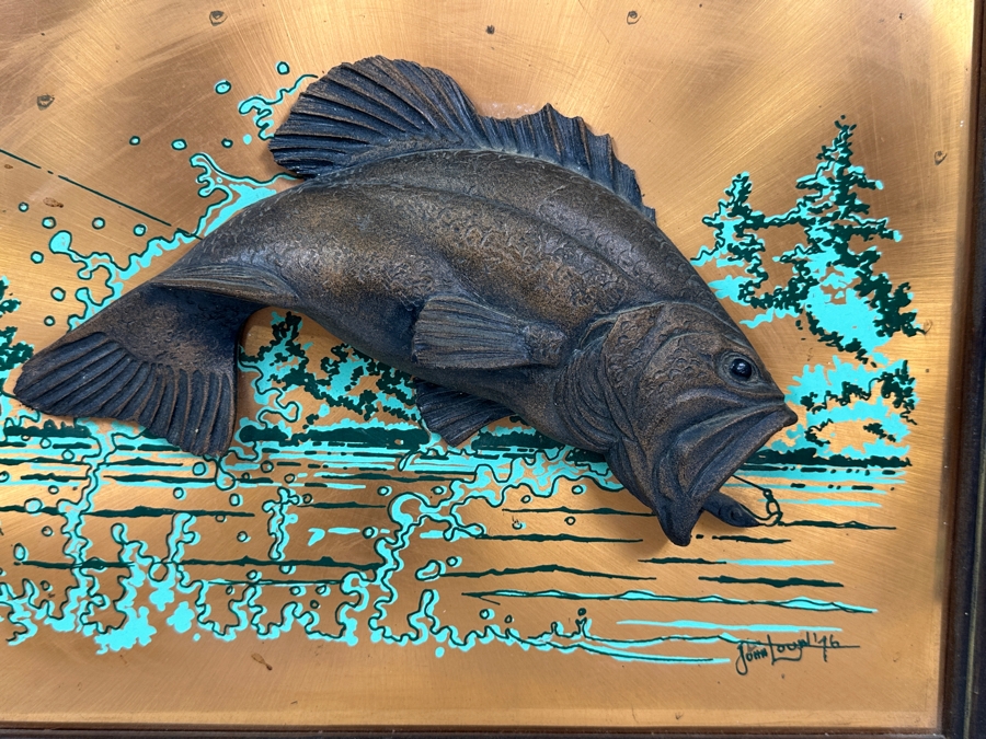 Vintage 1976 John Louw Signed 3D Copper Wall Art Piece with Largemouth Bass Fish [Photo 3]