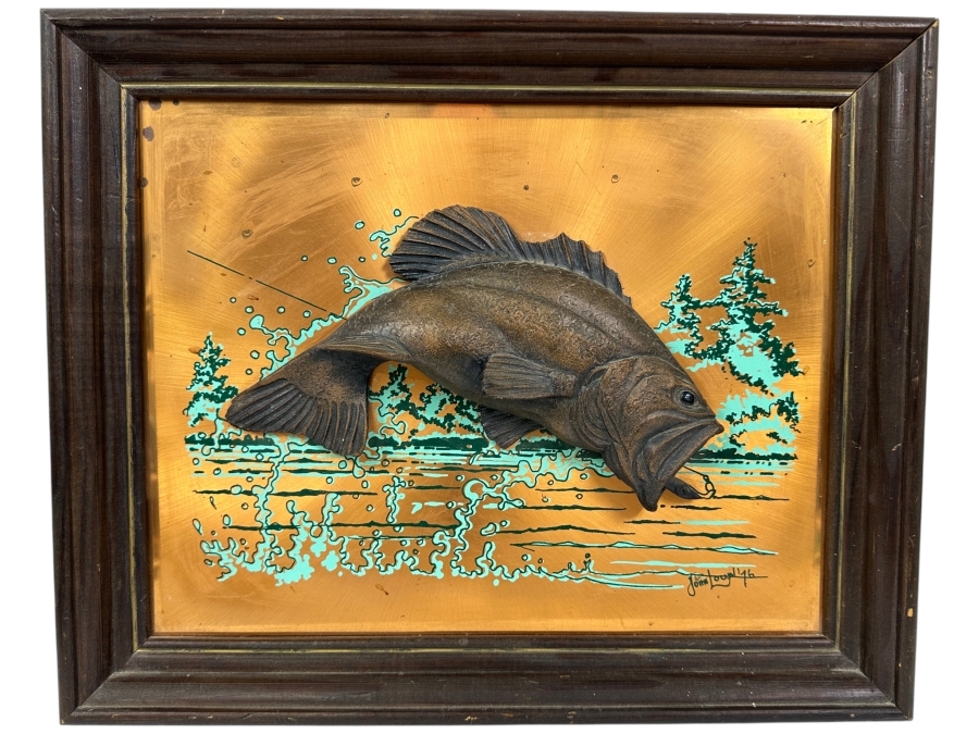 Vintage 1976 John Louw Signed 3D Copper Wall Art Piece with Largemouth Bass Fish