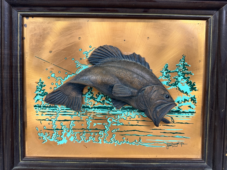 Vintage 1976 John Louw Signed 3D Copper Wall Art Piece with Largemouth Bass Fish [Photo 2]