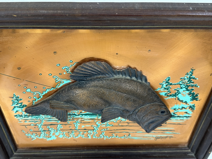 Vintage 1976 John Louw Signed 3D Copper Wall Art Piece with Largemouth Bass Fish [Photo 5]