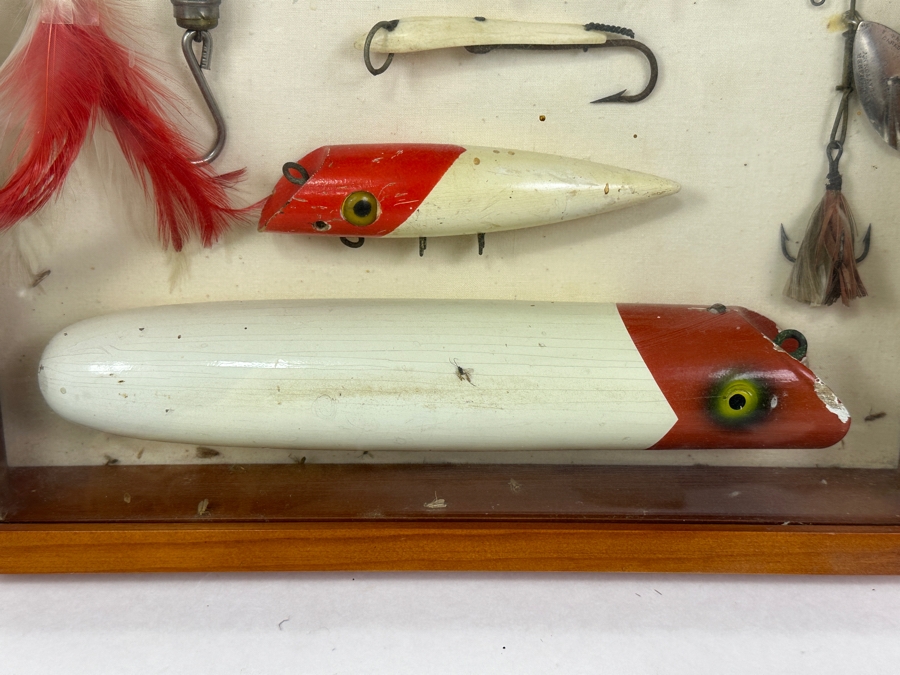 Antique/Vintage Wooden Fishing Lures And Tackle Displayed In Wooden Shadow Box 15'W x 12'H x 3'D [Photo 5]