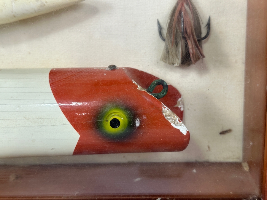 Antique/Vintage Wooden Fishing Lures And Tackle Displayed In Wooden Shadow Box 15'W x 12'H x 3'D [Photo 6]