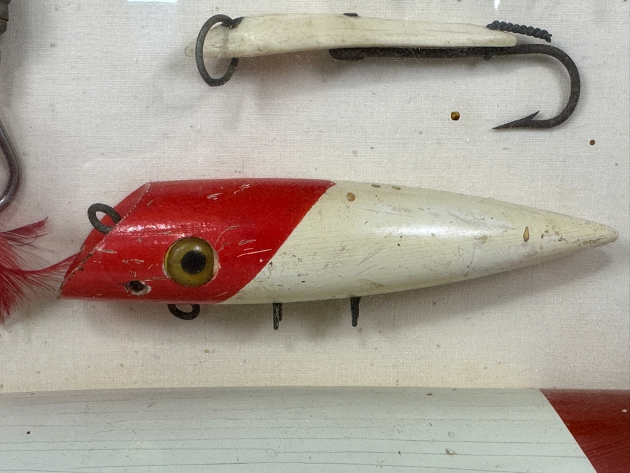 Antique/Vintage Wooden Fishing Lures And Tackle Displayed In Wooden Shadow Box 15'W x 12'H x 3'D [Photo 4]
