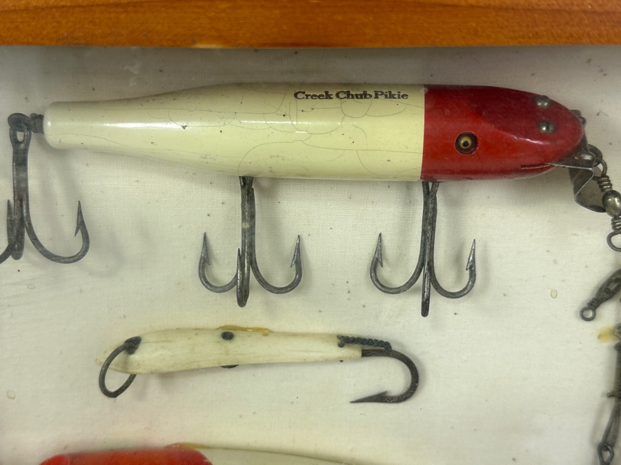 Antique/Vintage Wooden Fishing Lures And Tackle Displayed In Wooden Shadow Box 15'W x 12'H x 3'D [Photo 2]