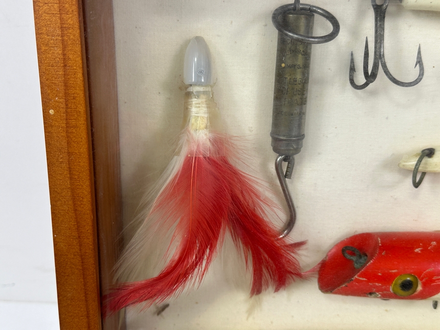 Antique/Vintage Wooden Fishing Lures And Tackle Displayed In Wooden Shadow Box 15'W x 12'H x 3'D [Photo 9]